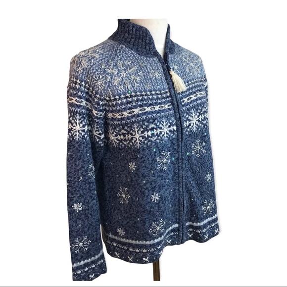 Vintage Tiara NWT Nordic Fair Isle Beaded Snowflake Cardigan Sweater Size L - Picture 5 of 6